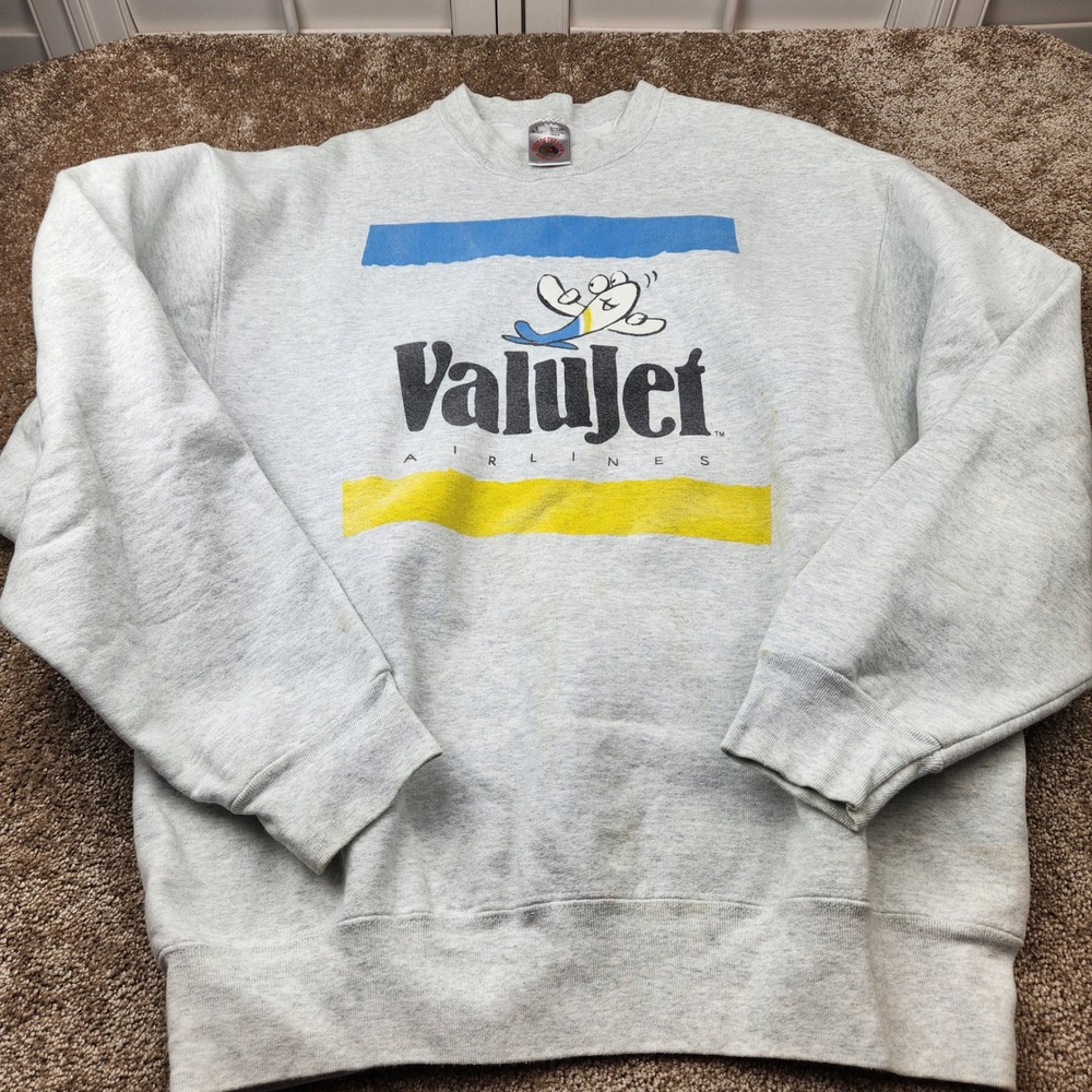 Vintage ValuJet Airlines Fruit of the Loom Supercotton Sweatshirt Gray Large